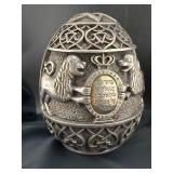 ORNATE, LARGE JUDAICA EGG - .999 FINE SILVER CLAD