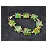 STERLING SILVER AND FLORAL BLOCK BRACELET