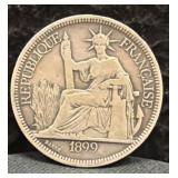 1899 FRENCH INDO-CHINA 1 PIASTRE - 90% SILVER -