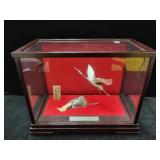 SILVER CRANE WITH TURTLE ON ROCK BY SEKI TAKEHIKO