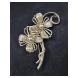 FORSTNER STERLING SILVER DOUBLE FLORAL BROOCH -