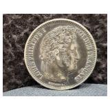 1847 FRANCE 2 FRANCS - 90% SILVER - 10 GRAMS