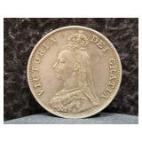 1887 BRITISH DOUBLE FLORIN - 92.5% SILVER -
