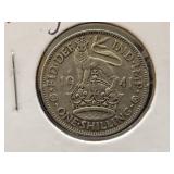 1941 BRITISH ONE SHILLING - 50% SILVER - 5.65 GRS
