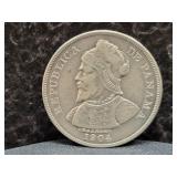 1904 PANAMA 50 CENTESIMOS - 90% SILVER - 25 GRAMS