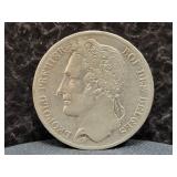 1849 BELGIUM 5 FRANCS - 90% SILVER - 25 GRAMS