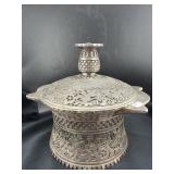 SILVER (995) GREEK COVERED BASKET/CONTAINER -