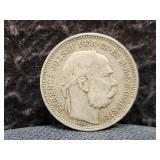 1892 AUSTRIA 1 KORONA - 83.5% SILVER - 5 GRAMS