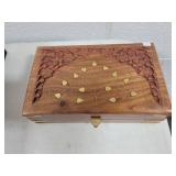 CARVED ASIAN DESIGN BOX W/RASS INLAY -