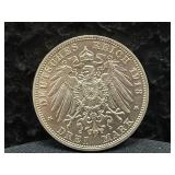 1913 DEUTSCHES REICH 3 MARK COIN - 90% SILVER -