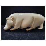 CARVED BONE OR IVORY HIPPOPOTAMUS FIGURINE -