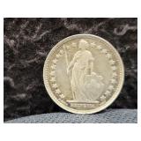 1879 SWISS 1/2 FRANC - 83.5% SILVER - 2.5 GRAMS