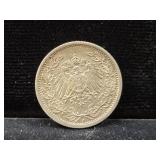 1915 PRUSSIA 1/2 MARK - 90% SILVER - 2.77 GRAMS