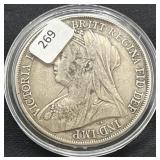 1899 BRITISH CROWN COIN - 92.5% SILVER - 28 GRAMS