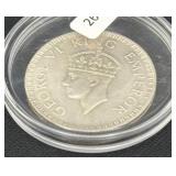 1943 INDIA ONE RUPEE - 50% SILVER - 11.66 GRAMS