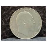 1908 BRITISH HALF CROWN COIN - 92.5% SILVER -
