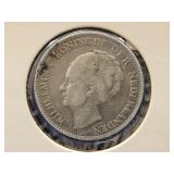 1923 NETHERLANDS 1 GULDEN COIN - 72% SILVER -