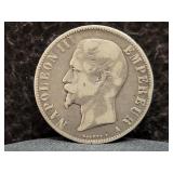 1856 FRANCE 5 FRANCS - 90% SILVER - 25 GRAMS