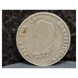 1859 BOLIVIA 4 SOLES - 6.67% SILVER - 13.5 GRAMS