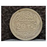 1916 EGYPT 20 PIASTRES - 83.3% SILVER - 28 GRAMS