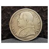 1867 PAPAL STATES 2 1/2 LIRE - 90% SILVER - *RARE*