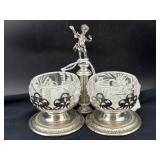 SILVER PLATE DOUBLE MASTER SALT WITH CHERUB TOP -