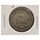 1942 BRITISH 1 SHILLING COIN - 50% SILVER -