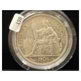 1906 FRENCH INDOCHINA 1 PIASTRE - 90% SILVER -