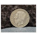 1886 BELGIUM 50 CENTIMES - 83.5% SILVER - 2.5 GRAM