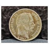 1875 DENMARK 1 KRONE - 80% SILVER - 7.5 GRAMS