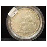 1906 FRENCH INDOCHINA 1 PIASTRE COIN - 90% SILVER-