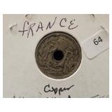 1918 FRANCE 5 CENTIMES COIN