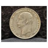 1911 GREECE 2 DRACHMAI 83.5% SILVER - 10 GRAMS
