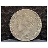 1893 SPAIN 5 PESETAS PG-V COIN - 90% SILVER -