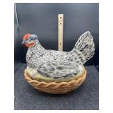 LARGE POTTERY - HEN ON  NEST - HAND PAINTED
