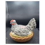 MEDIUM POTTERY - HEN ON  NEST - HAND PAINTED