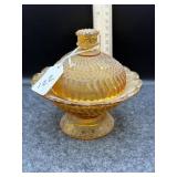 JERSEY SWIRL AMBER GLASS BUTTER DISH