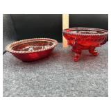 (2) RUBY RED DISHES (MISSING LIDS)