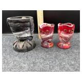 (2) OWL SLAG GLASS MINI-PITCHERS & OWL TOBY MUG