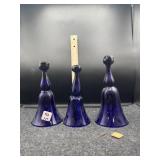 3 BLUE GLASS BELLS