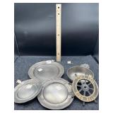 4 PC PEWTER PLATES & BOWLS, & SMALL "DONT YELL...