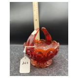L.E. SMITH AMBERINA MOON & STARS GLASS BASKET