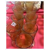 9 AMBER GOBLETS W/ FRUIT PATTERN