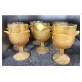 (6) LG WRIGHT CABBAGE LEAF GOBLETS (AMBER)