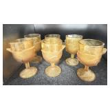 (6) LG WRIGHT CABBAGE LEAF GOBLETS (AMBER)