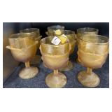 (7) LG WRIGHT CABBAGE LEAF GOBLETS (AMBER)