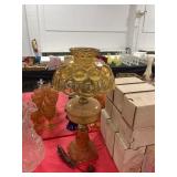 AMBER GLASS ELECTRIFIED KEROSENE LAMP W/