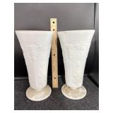 (2) INDIANA GLASS HARVEST GRAPE MILK GLASS VASES