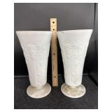 (2) INDIANA GLASS HARVEST GRAPE MILK GLASS VASES