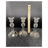 (3) PRESSED GLASS CANDLE STICK HOLDERS